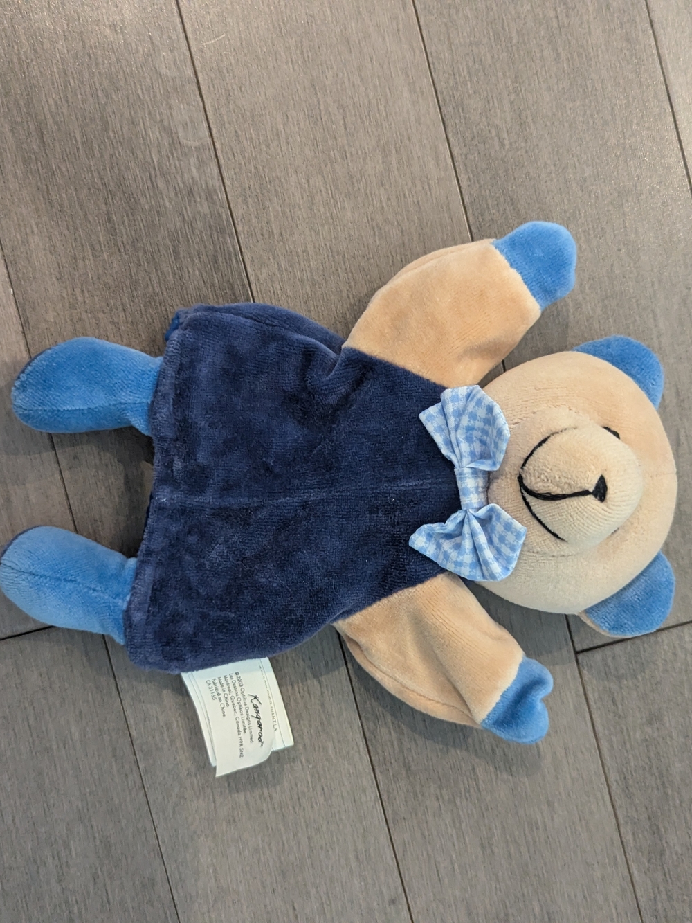 Blue & Tan Muppet Plush Bear Lovey with Gingham Bow Kangoroo